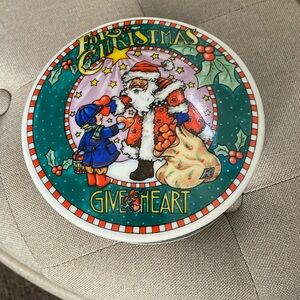 Vintage Applause Mary Engelbreit Trinket Dish w/Lid “For Christmas Give Heart”